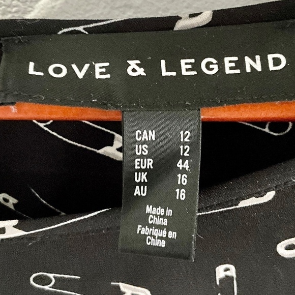 Love & Legend Tee Nursery pins print Grungy Goth Black flowy Sz 12 - Picture 5 of 5